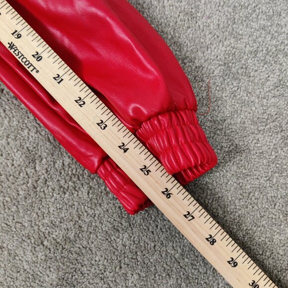 Forever 21 Women's Faux Leather Pants Size M Red Shiny Cargo Casual Party Dinner - Picture 11 of 13